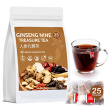 Load image into Gallery viewer, Ginseng Five Treasures Kidney Tea, Traditional Chinese Herbal TeaBags, Natural Kidney Cleanse Detox Tea for Women & Men, 7 Precious Ingredients Formula(1 Pack/25 Bags)