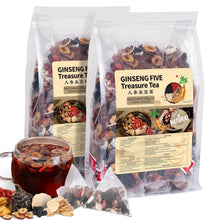 Load image into Gallery viewer, Ginseng Five Treasures Kidney Tea, Traditional Chinese Herbal TeaBags, Natural Kidney Cleanse Detox Tea for Women &amp; Men, 7 Precious Ingredients Formula(1 Pack/25 Bags)
